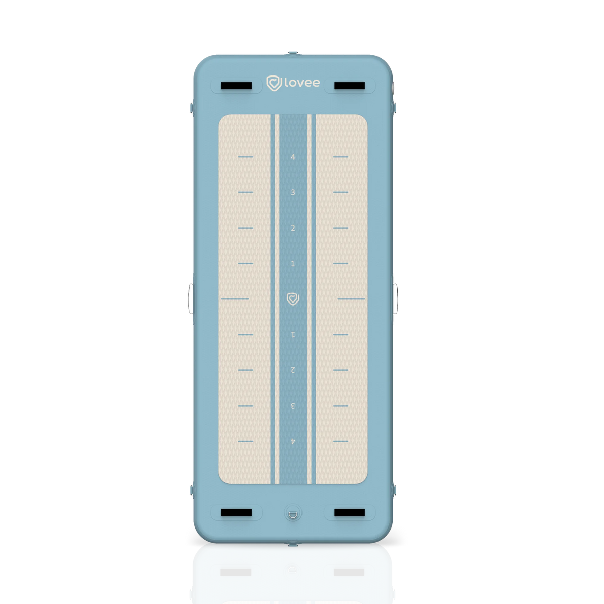 Aquaboard Lovee bleu vue produit avec surface EVA antidérapante et repères sportifs. ::visuel:bleuclair
