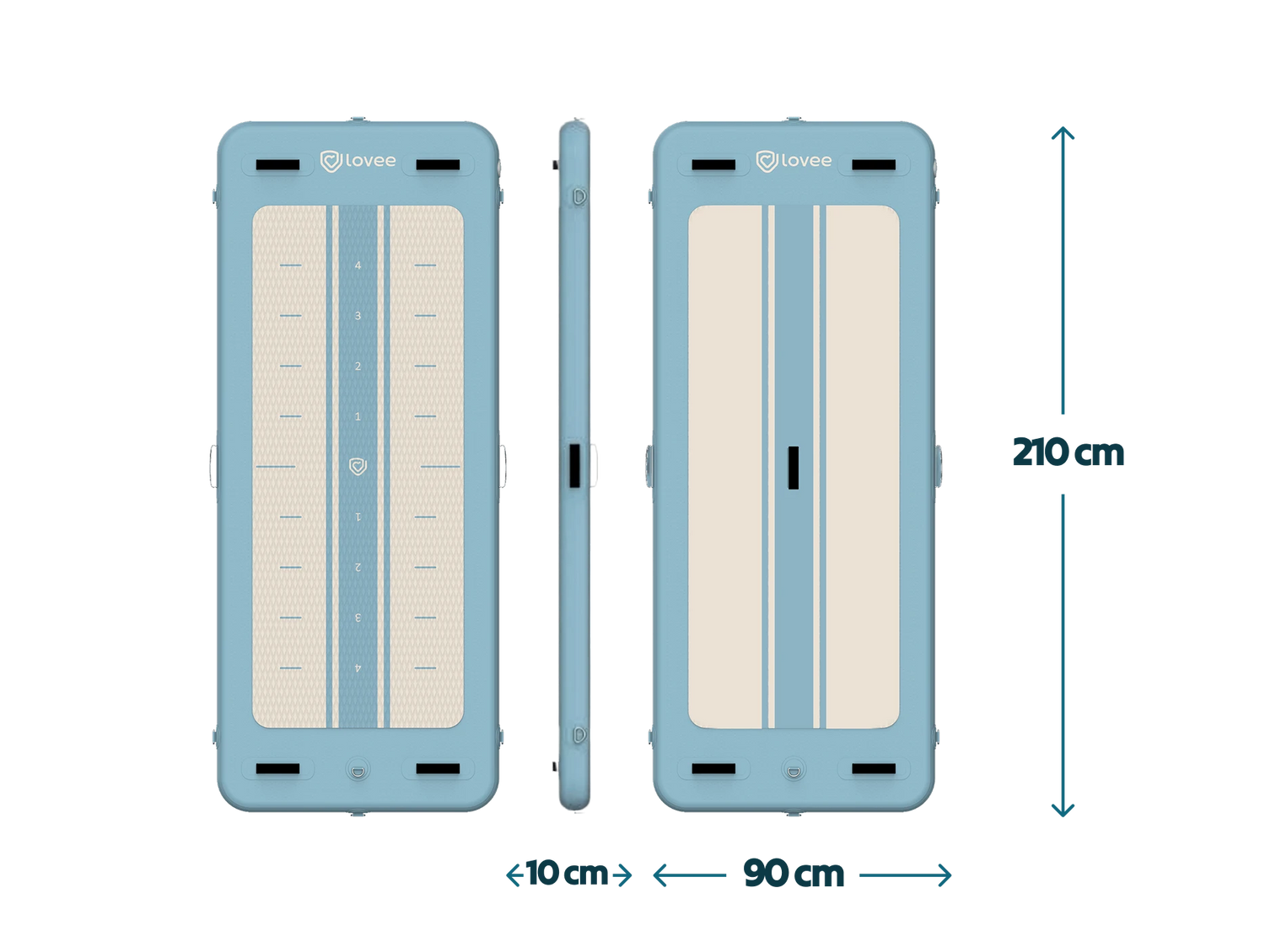 Schéma dimensions aquaboard Lovee avec mesures détaillées